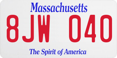 MA license plate 8JW040