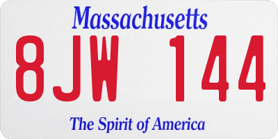 MA license plate 8JW144