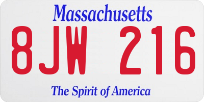 MA license plate 8JW216