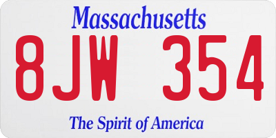 MA license plate 8JW354