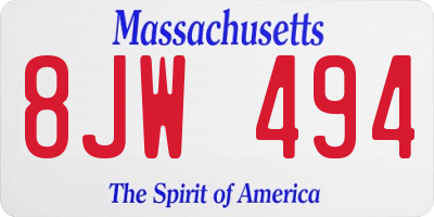 MA license plate 8JW494