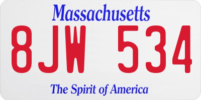 MA license plate 8JW534