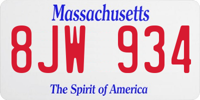 MA license plate 8JW934