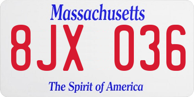 MA license plate 8JX036