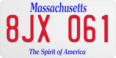 MA license plate 8JX061
