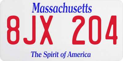 MA license plate 8JX204