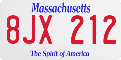 MA license plate 8JX212