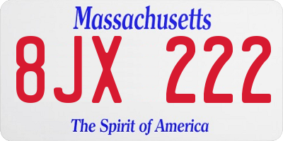MA license plate 8JX222