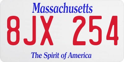 MA license plate 8JX254