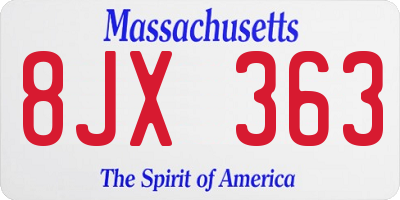MA license plate 8JX363