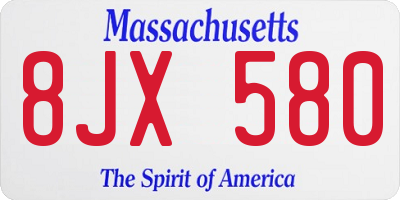 MA license plate 8JX580