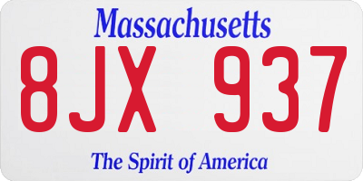 MA license plate 8JX937