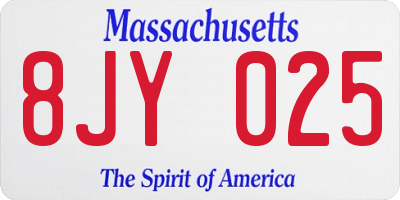 MA license plate 8JY025