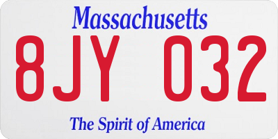 MA license plate 8JY032