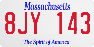 MA license plate 8JY143