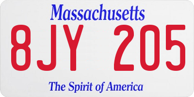 MA license plate 8JY205