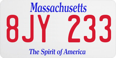 MA license plate 8JY233