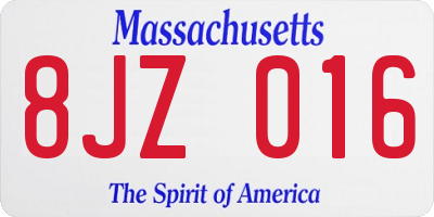 MA license plate 8JZ016