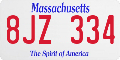 MA license plate 8JZ334