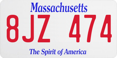 MA license plate 8JZ474