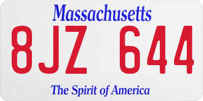 MA license plate 8JZ644