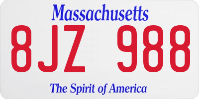 MA license plate 8JZ988