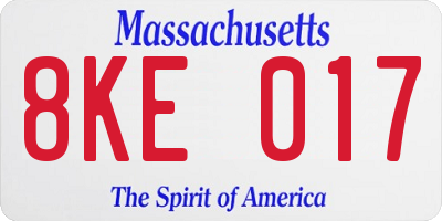 MA license plate 8KE017