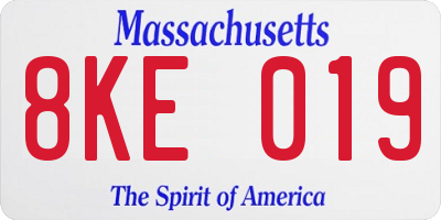 MA license plate 8KE019