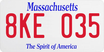 MA license plate 8KE035