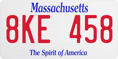MA license plate 8KE458
