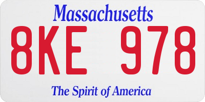 MA license plate 8KE978