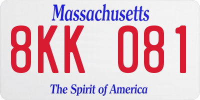 MA license plate 8KK081