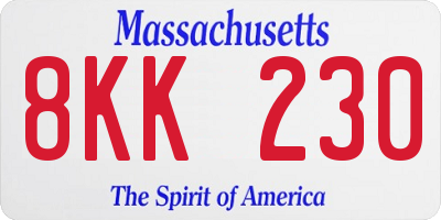 MA license plate 8KK230