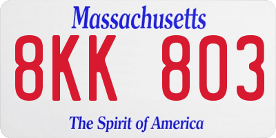 MA license plate 8KK803