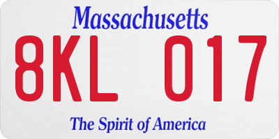 MA license plate 8KL017
