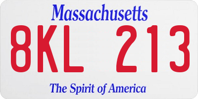 MA license plate 8KL213