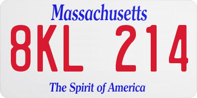 MA license plate 8KL214