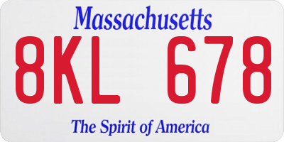 MA license plate 8KL678