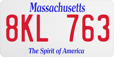 MA license plate 8KL763