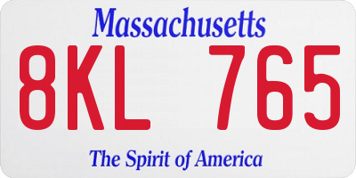 MA license plate 8KL765