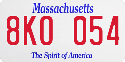 MA license plate 8KO054