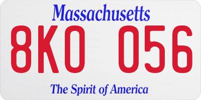MA license plate 8KO056