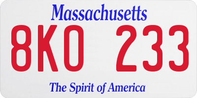 MA license plate 8KO233
