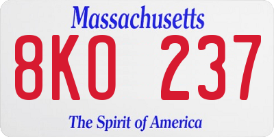 MA license plate 8KO237