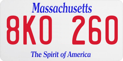 MA license plate 8KO260