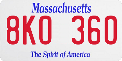 MA license plate 8KO360