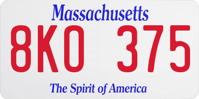 MA license plate 8KO375