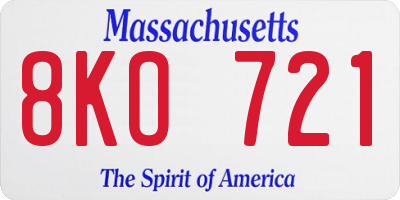 MA license plate 8KO721