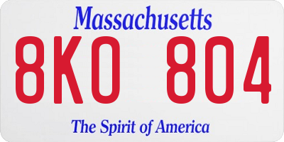 MA license plate 8KO804