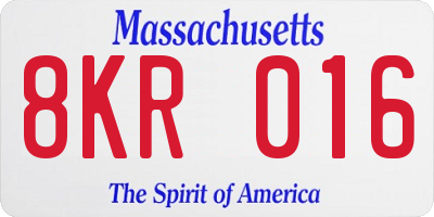MA license plate 8KR016